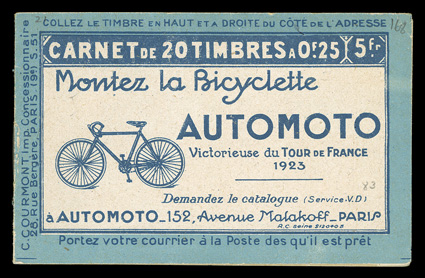 Yvert 140-C 12, 1906 25c Blue, booklet pane of ten, complete booklet of two panes, with Evian advertisements in the selvages, series 51, o.g., n.h., very
fine.
