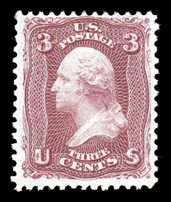 66, 3c Lake, strong rich color and a crisp impression, full o.g., a fine example of this rare trial printing 1985 PF certificate.