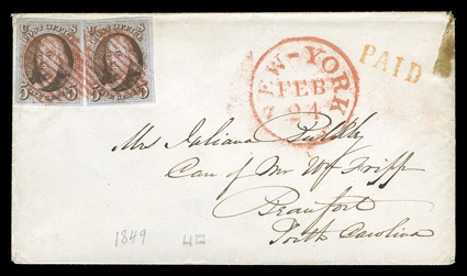 1a, 5c Dark brown, two singles, both with intense color and detailed impression, the right stamp with large to very large margins all around, the left stamp with mostly large
margins to well clear at upper left, tiny crease in the margin at top