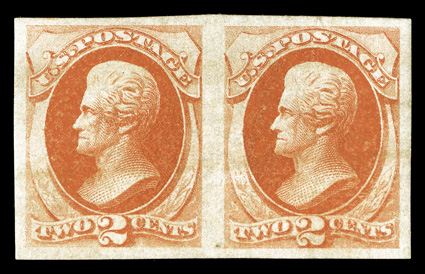 178a, 2c Vermilion imperforate, unused pair, large margins, bright color, regummed, extremely fine 2007 PF certificate.