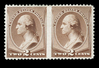 211Bc, 2c Pale red brown special printing, horizontal pair, imperforate between, well centered, fresh color, o.g., small thin spot, otherwise a very fine example of this rare
error clear 1979 PF certificate.