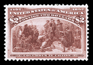 242, $2.00 Columbian, rich color and a crisp impression, o.g., lightly hinged, very fine.