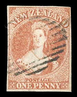 1d. orange-vermilionvermilion (3), two with four margins and cancelled with largely light numeral obliterators, the other touched at foot and cancelled with part Province of
Auckland c.d.s. Sc. 11 group S.G. 3334, £825.