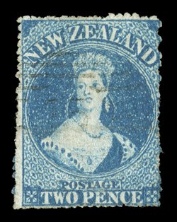 2d. deep blue with perforations all round, lightly cancelled 15 at Nelson. A fine and attractive example of this scarce stamp. R.P.S. Certificate (1930). Sc. 12b S.G. 60,
£1,200. provenance: G.H. Boucher, October 1969