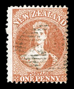 1d. orange-vermilion cancelled with dunedin in bars and 1d. carmine-vermilion with indistinct bars cancellation and large part Invercargill 14 November 1864 c.d.s. an
attractive pair. Sc. 16 group S.G. 68, 69, £700.