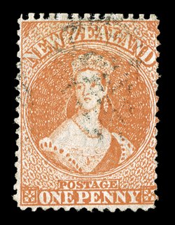 1d. orange-vermilion, well-centered for this stamp and with part indistinct cancellation, good color and a very presentable example of this very rare stamp. Sc. 21a S.G. 90,
£3,500.