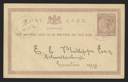 Temporary rubber handstamps of Jamaica: the definitive collection formed by Joseph M. Mahfood, hundreds of loose stamps and stamps on piece, as well as hundreds of covers and
cards, all neatly mounted and annotated on quadrille pages in six Frank