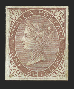 S.G. 6 var., 1860 1- Yellow-brown, imperforate imprimatur, unused with traces of gum, generous even margins all around, very fine 1974 BPA certificate (Scott 6
var.).