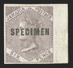 S.G. 5s, 1960 6d Dull lilac, imperforate, overprinted SPECIMEN (Samuel Ty. D2), right sheet-margin single, with generous margins on the other three sides, full clean o.g.,
very lightly hinged, extremely fine and choice (Scott 5s).
