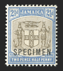 S.G. 35s, 1903 2½d Grey and ultramarine, SER. ET for SERVIET variety, overprinted SPECIMEN, o.g., l.h., very fine this Specimen overprinted example proves that the flaw
existed from the start of the issue, and did not develop later as c