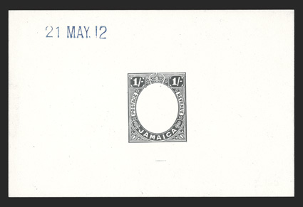 S.G. 65E, 1912 1- Frame only die proof in black on glazed card, 92x60mm, stamped 21 May. 12, fresh and extremely fine ex-Surtees (Scott 68E).