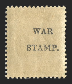 S.G. 73c, 1917 ½d Blue-green overprinted WARSTAMP., overprinted on back only, fresh, o.g., hinged on the face side, the gum n.h., very fine (Scott MR7b
$210.00).