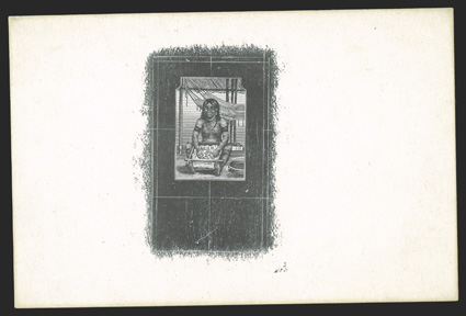 S.G. 79E, 1921 1d Vignette only die essays in black on glazed card, two different, first uncleared on 92x60mm card, second cleared on 29x43mm card, fresh and very fine
ex-Surtees (Scott 76E).