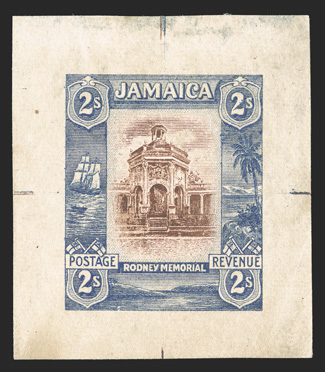 S.G. 86TC, 1920 2- Trial color die proof in sepia and violet on proof paper, 38x44mm, trivial thinning at the top edge, still very fine ex-Surtees (Scott
84TC).