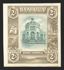 S.G. 86TC, 1920 2- Trial color proof in myrtle-green and yellow-brown on thick gummed paper, fresh and extremely fine (Scott 84TC).