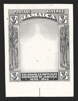 S.G. 87E, 1920 3- Frame only die proof in black on proof paper, 29x39mm, fresh and very fine ex-De La Rue Archives (Scott 85E).