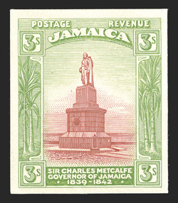 S.G. 87TC, 1920 3- Trial color proof in red-brown and yellow-green on thick paper, very fine (Scott 85TC).