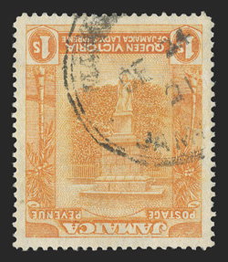 S.G. 85a, 1920 1- Orange-yellow and red-orange, Frame Inverted, an especially choice used example of this rarity, with vivid rich colors on fresh white paper, almost perfectly
centered, partial Manchioneal double circle datestamp, extremely fin