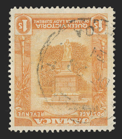 S.G. 85a, 1920 1- Orange-yellow and red-orange, Frame Inverted, remarkably, the Mahfood collection contains a second used example of this sought-after rarity, which is
wonderfully well centered, with vivid rich colors on fresh paper, indistinct