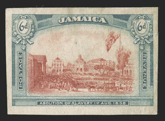 1921 6d Abolition of Slavery, imperforate imprimatur on Crown and multiple block CA watermarked paper, ungummed, small faults, very fine appearance ex-Cameron.