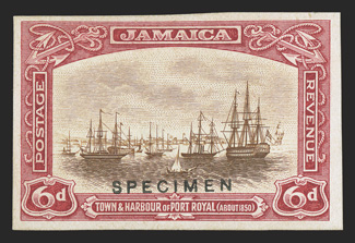S.G. 98TC, 1922 6d Trial color proof in sepia and magenta, overprinted SPECIMEN, very fine (Scott 95TC).