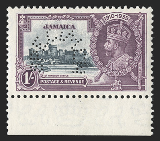 S.G. 114s-117s, 1935 1d-1- Silver Jubilee, perforated Specimen in arc, matched set of bottom sheet-margin singles, o.g., n.h., fresh and very fine (Scott
109-112s).