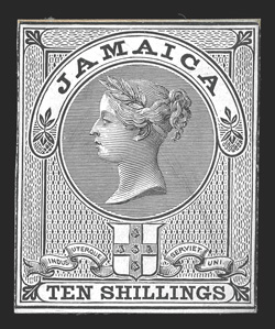 S.G. F8P-9P, 1858 5- and 10- Victoria, die proofs in black on glazed card, cut to stamp size, fresh and fine.