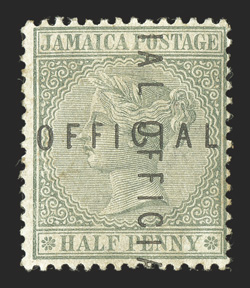 S.G. O1h, 1890 ½d Green overprinted OFFICIAL, double overprint, one vertical, o.g., l.h., very fine (Scott O1e $1,100.00).