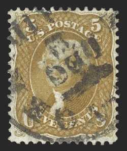 67, 5c Buff, much better centering than typically found, rich bright color, New York Paid c.d.s. cancel, choice very fine 1981 PF certificate as 67a and 2010 PF certificate as
67.