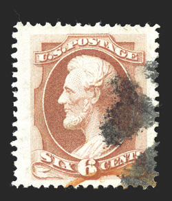 159, 6c Dull pink, used, marvelously well centered within huge margins all around, brilliantly rich color, portion of a segmented cork cancel and a small bit of a red transit
pmk., an extremely fine and striking jumbo 2010 PF certificate.