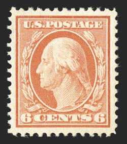 334, 336, 4c Orange brown, 6c Red orange, each marvelously well centered within large margins, bright colors o.g., barest trace of hinging, extremely fine each with 1989 or
1990 PF certificate (never hinged by omission) and 2010 PSE certificate