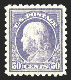 477, 50c Light violet, very well centered within large margins, bright fresh color, slightly sweated o.g., extremely fine clear 1985 PF certificate and a 2010 PF
certificate.