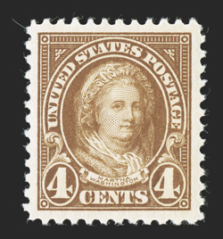 556, 4c Yellow brown, wonderfully well centered within extravagantly large margins, rich bright color, o.g., n.h., extremely fine gem 2006 PSE certificate (XF-Superb 95 Jumbo
SMQ $250.00 for 95 and $850.00 for 98).