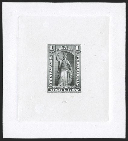PR81-E1a, 1c Black large die essay on India, die sunk on card measuring 88x99mm, being a complete engraving of the entire design as adopted for the 12c to 96c values, S-A
imprint below design, wonderfully fresh and clean, extremely fine an in