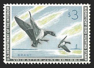 RW30, 1963 $3.00 Multicolored, exceedingly well centered, bright and fresh, o.g., n.h., extremely fine 2004 PSE certificate (Superb 98 SMQ $350.00).