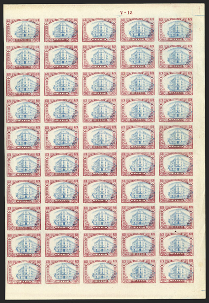 513 var.-514 var., 1915 1P Brown and black, 5P Claret and ultramarine, imperforate, sheets of 50 of each, with full selvages all around, o.g., n.h. (1P with a couple trivial
spots of gum disturbance), very fine.