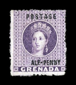 S.G. 8 var., 1881 alf-Penny surcharge error on Deep mauve with H partially omitted, a fresh unused example of this extremely rare variety that was caused by a piece of type
becoming loose and failing to print, centered to the top right sligh