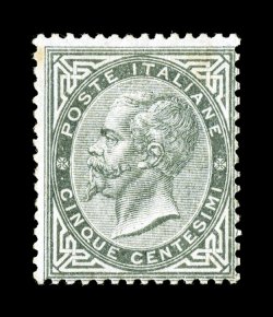 Sassone L16, 1863 5c Greenish gray, London printing, attractive mint single with strong deep color on bright paper, possessing full o.g. that is never hinged, couple of tiny
barely perceptible tone specks, normal fine centering a rare stamp