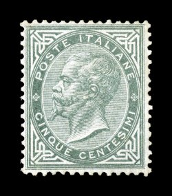 Sassone L16, 1863 5c Greenish gray, London printing, mint single with fresh color on bright paper, quite well centered for this with perforations well clear of the design all
around, o.g., light h.r., nearly very fine signed G. Bolaffi, A. D(ie