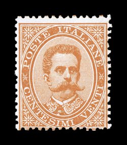 Sassone 39, 1879 20c Orange, a post office fresh mint single, brilliant fresh color on clean white paper, o.g., n.h., normal fine centering and scarce signed A. D(iena),
Raybaudi and accompanied by a 1996 Raybaudi certificate (Scott 47 $950