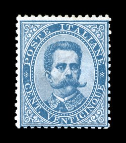 Sassone 40, 1879 20c Blue, lovely mint single, rich blue color, fresh with bright color and full even perforations, o.g., barest trace of hinging, usual fine centering a nice
example of the scarce key value of the set signed A. D(iena), E(nzo)