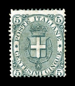 Sassone 59, 1891 5c Green, pristine mint single, intense deep color, o.g., n.h., centered into perfs. at bottom and the Sassone catalog value is for a poorly centered stamp a
desirable example of the key stamp of the set in n.h. quality signed