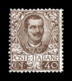 Sassone 74, 1901 40c Brown, fresh mint example of this key value, deep color and sharp impression, o.g., n.h., attractive fine centering as is typical of this issue signed A.
D(iena), Raybaudi and accompanied by 1996 Raybaudi certificate (Scott