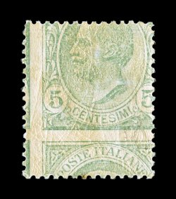 Sassone 81d, 1906 5c Green, printed on both sides, a choice example of this variety, very fresh with attractive strong color and impression on the front, being fairly well
centered with perforations clear all around, the print on the reverse is