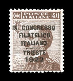 Sassone 123-26, 1922 10c-40c Ninth Italian Philatelic Congress cplt., a rather well centered set of this difficult issue, strong colors with clear well struck overprints, fresh
with o.g., lightly hinged, fine-very fine signed A. D(iena) and acc