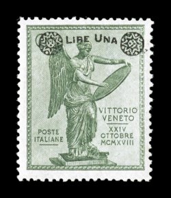 Sassone 158d-61d, 1924 Lira Una surcharge on 5c-25c Victory, watermarked small cross cplt., fresh mint set with this scarce watermark that normally had the Crown watermark that
was in use at this period, bright colors, o.g., centering variably
