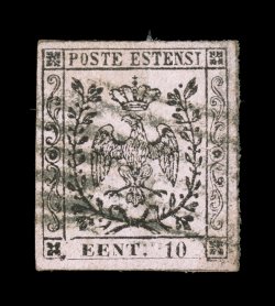 Sassone 2c, 1852 10c Black on rose, Eent for Cent, well margined used single of this difficult typographic error showing a portion of the dividing line at right, paper with
strong color, six-line cancel, very fine and rare signed A. Diena,