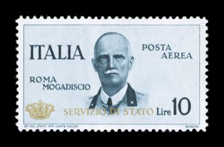 Sassone SA2, 1934 10L King Victor Emmanuel air post official with Sevizio di Stato and Crown overprint, an exceptionally well centered example of this scarce issue, bright with
strong color and fresh white paper, o.g., very fine and exceedingl