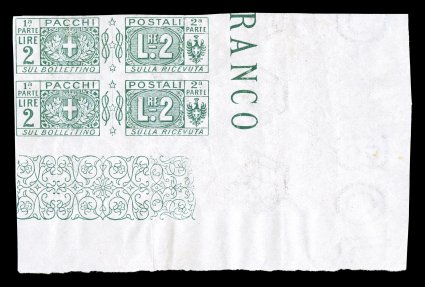 Sassone PP9f16f, 27d33d, 1914-32 20c-10L Parcel Posts, imperforate, collection of ten different imperforates including three pairs, includes four different from the 1914-22
series with the scarcer 10L Lilac and a beautifully large corner margi