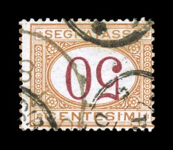 Sassone S9b, 1870 50c Ocher and carmine, inverted numeral, another fresh used example of this scarce inverted numeral, bright colors on white paper, normal fine centering and
rare signed E(nzo) D(iena) and accompanied by his 1987 certificate (S